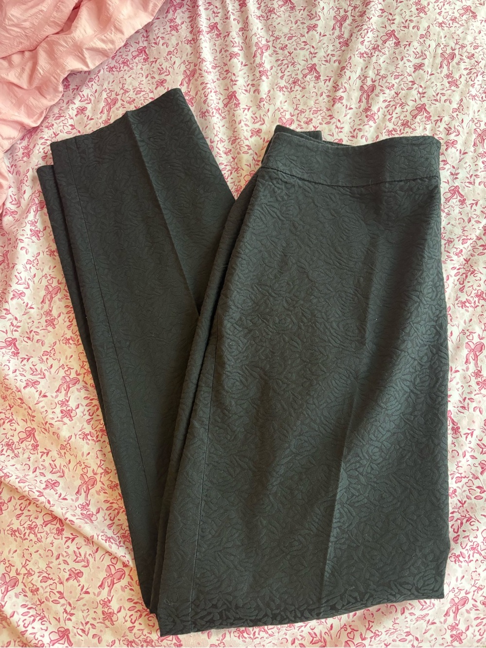 J. Jill Black Floral Jacquard Stretch Flat Front Dress Pants Button/Zip SZ 8